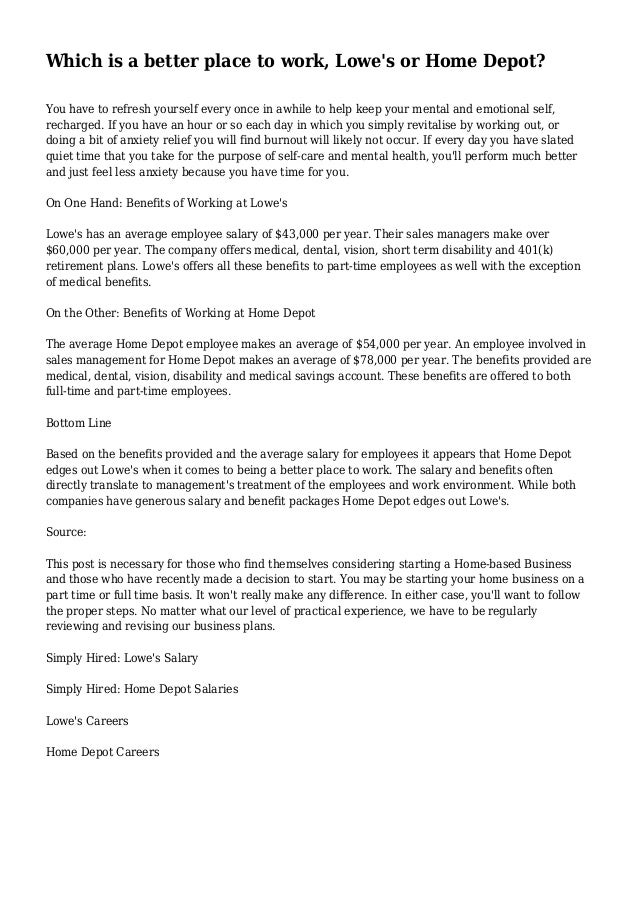Lowes Employee Benefits >> Which Is A Better Place To Work Lowe S Or Home Depot Lowes Employee Benefits >> Which Is A Better Place To Work Lowe S Or Home Depot
