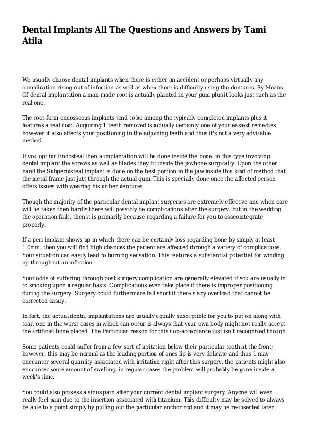 Dental Implants All The Questions and Answers by Tami Atila