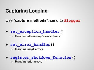 Zero Latency Logging (ideal) 
Browser Application Log Server 
HTTP request 
Send log message to database 
Error! 
HTTP res...
