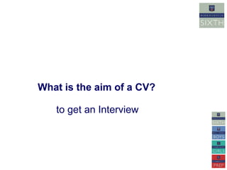 What is the aim of a CV? 
to get an Interview 
 