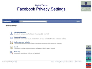 Digital Tattoo 
Facebook Privacy Settings 
 