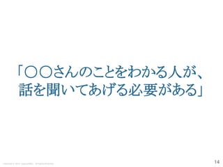 「○○さんのことをわかる人が、 話を聞いてあげる必要がある」 
14 
Copyright © 2014 asayume001. All Rights Reserved.  