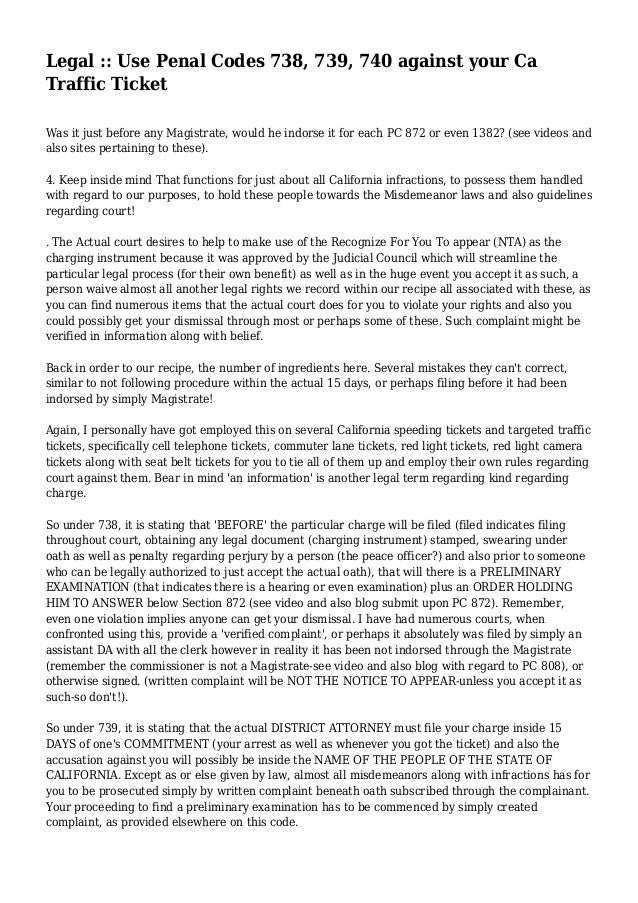 Legal Use Penal Codes 738, 739, 740 against your Ca Traffic Ticket