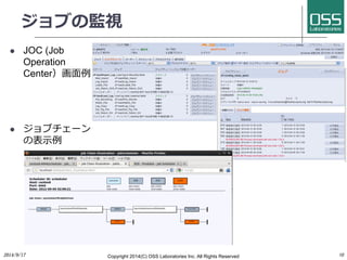 ジョブの監視 
l JOC (Job 
Operation 
Center）画⾯面例 
l ジョブチェーン 
の表⽰示例 
2014/9/17 
Copyright 2014(C) OSS Laboratories Inc. All Rights Reserved 
10 
 