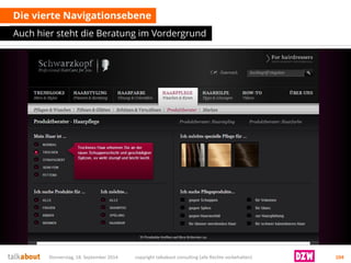 Die vierte Navigationsebene 
Auch hier steht die Beratung im Vordergrund 
Donnerstag, 18. September 2014 copyright talkabout consulting (alle Rechte vorbehalten) 104 
 