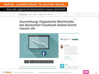Und der „Content Shock“ ist auch der Grund… 
… dass die organische Reichweite massiv einbricht! 
Donnerstag, 18. September 2014 copyright talkabout consulting (alle Rechte vorbehalten) 41 
 