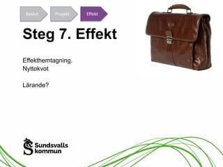 Beslut Projekt Effekt 
Steg 7. Effekt 
Effekthemtagning. 
Nyttokvot 
Lärande? 
 