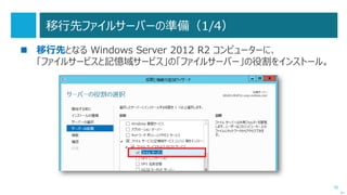 76
※重要※ ‘14/10/18 Update !
 Windows Server 2003 で構築された Active Directory 環境に、
Windows Server 2012 R2 をドメインコントローラーとして追加すると、
不具合が発生する可能性があります。
（Windows Server 2003 ドメインコントローラーが存在しなくなった
環境でも起こる可能性があります）
 次のマイクロソフトサポートチームのブログや、ナレッジベースを参照して、
対策、対応をお勧めします。
http://blogs.technet.com/b/jpntsblog/archive/2014/10/15/windows-server-2012-r2-
windows-server-2003.aspx
http://support.microsoft.com/kb/2989971
次へ
 