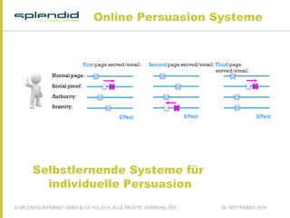 Online Persuasion Systeme 
Selbstlernende Systeme für 
individuelle Persuasion 
© SPLENDID INTERNET GMBH & CO. KG 2014, ALLE RECHTE VORBEHALTEN 24. SEPTEMBER 2014 
 