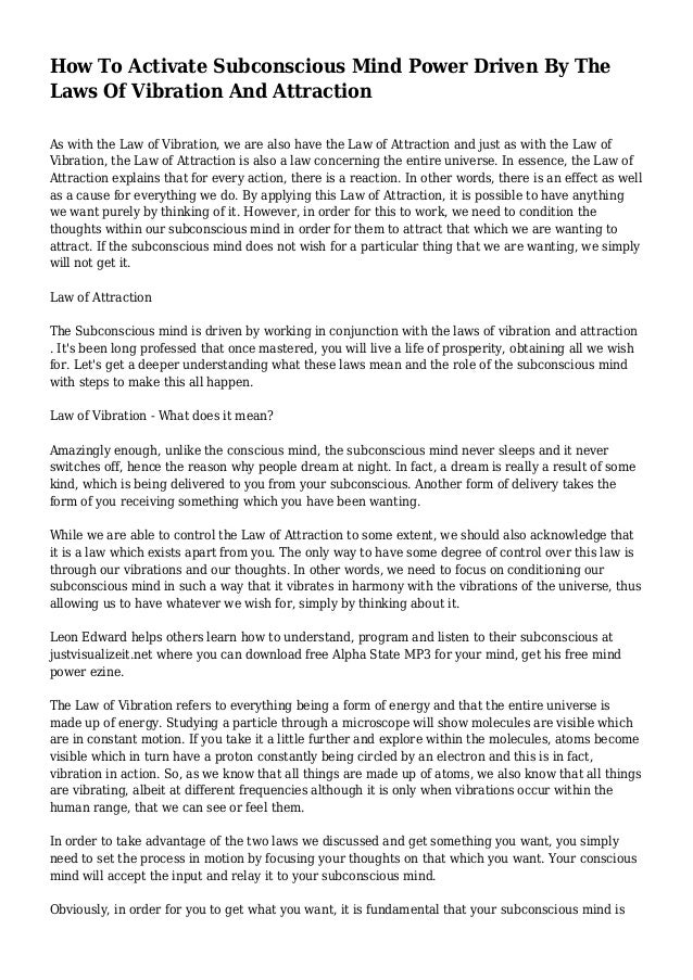 How To Activate Subconscious Mind Power Driven By The Laws Of Vibration