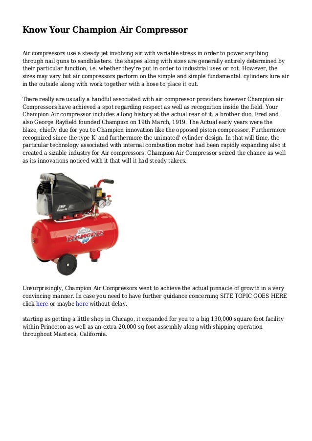 Know Your Champion Air Compressor