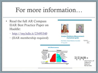 For more information… 
•Read the full AR Compass IIAR Best Practice Paper on Huddle: 
•http://my.hdle.it/23495340 
•(IIAR membership required)  
