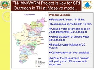 TN-IAMWARM Project is key for SRI
Outreach in TN at Massive mode…
Present Scenario
Registered Ayacut 10145 ha.
Mean annu...
