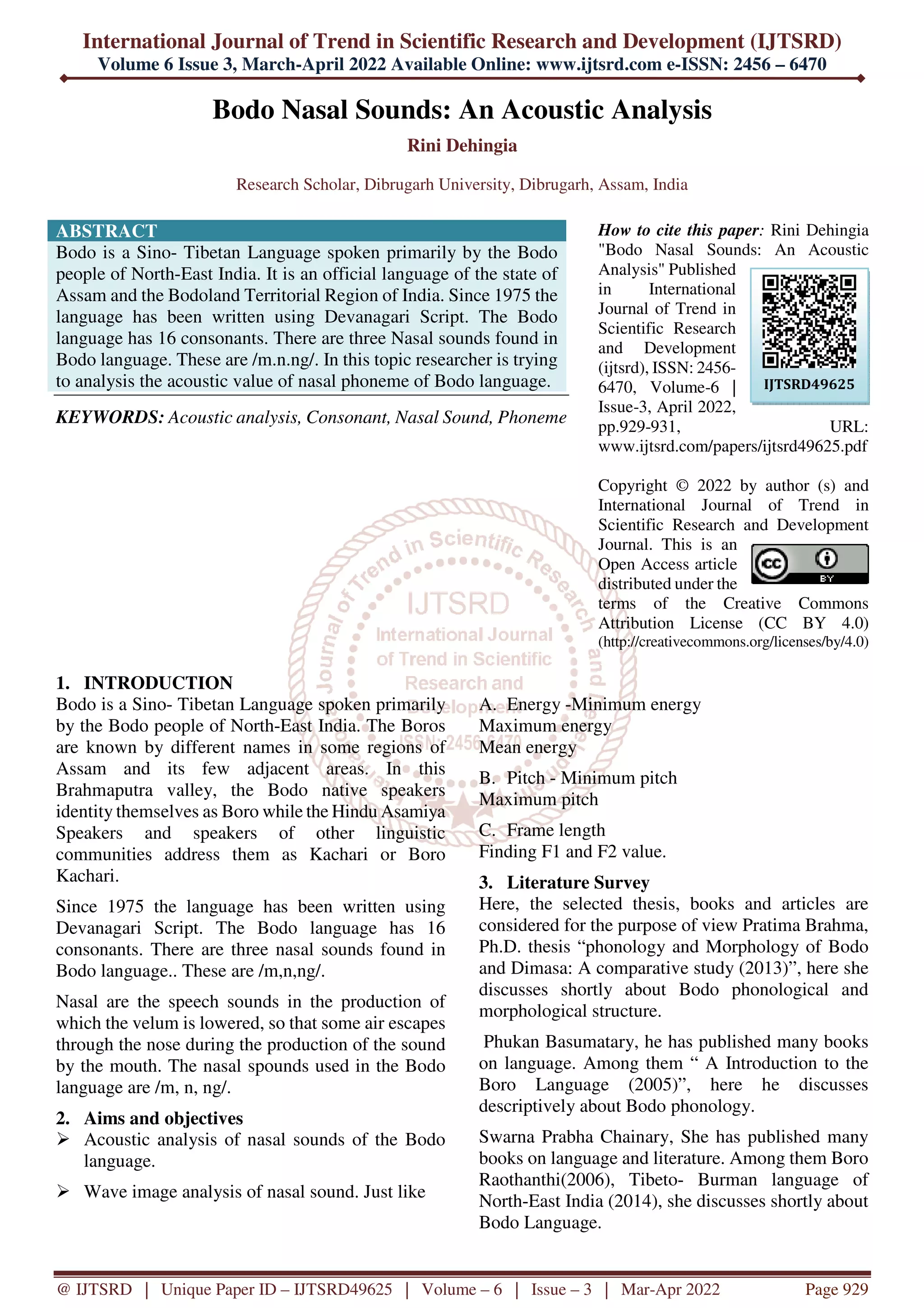 Bodo Nasal Sounds An Acoustic Analysis | PDF