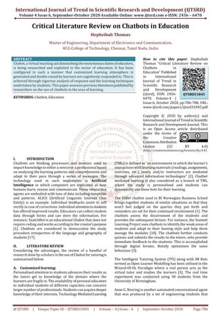 Critical Literature Review on Chatbots in Education | PDF