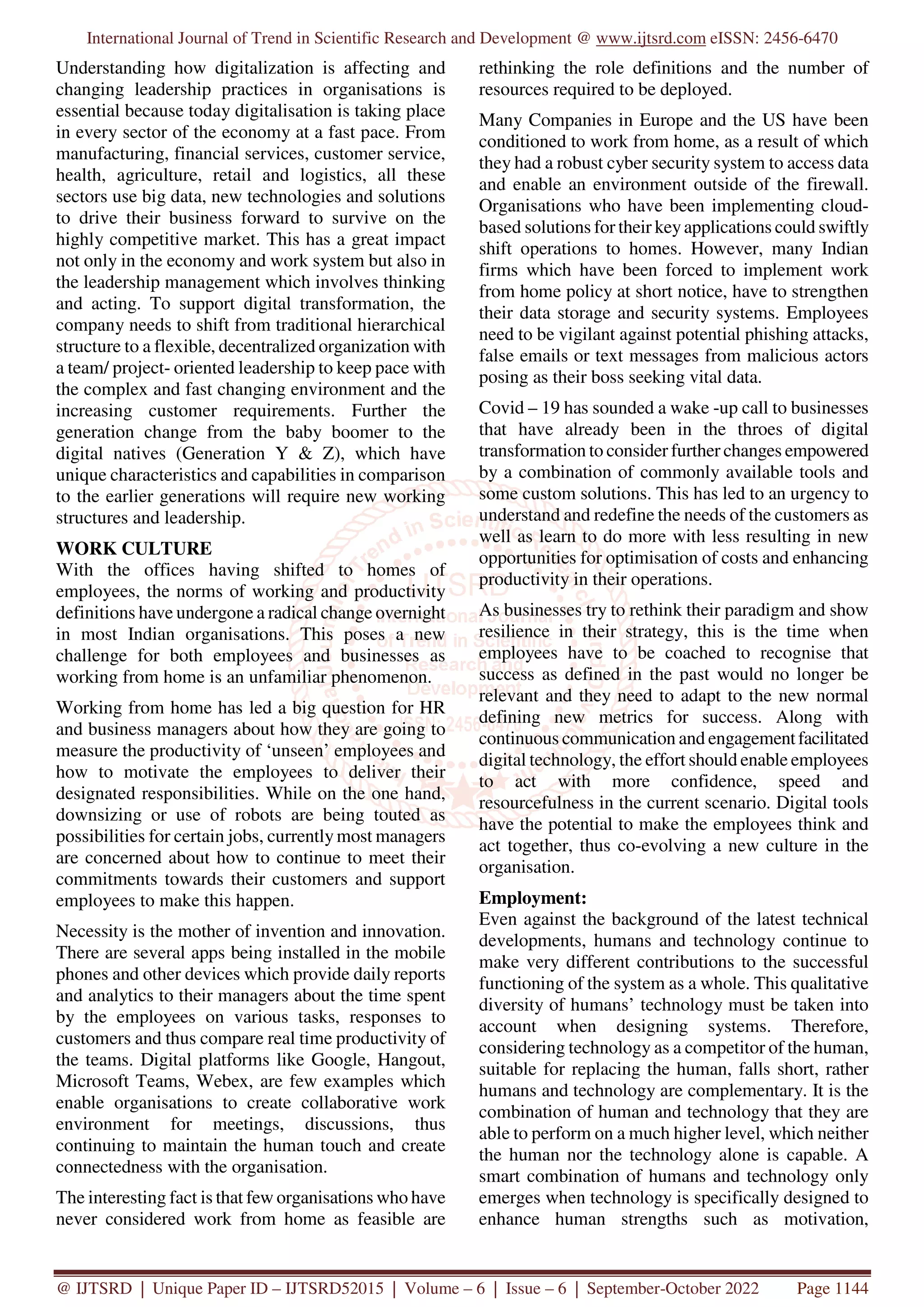Impact of Digitalization on Work Culture and Employment | PDF 