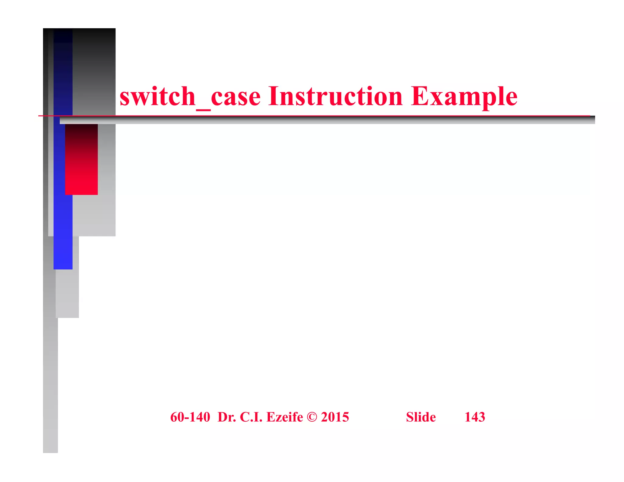 it h I t ti E l
switch_case Instruction Example
60-140 Dr. C.I. Ezeife © 2015 Slide 143
 
