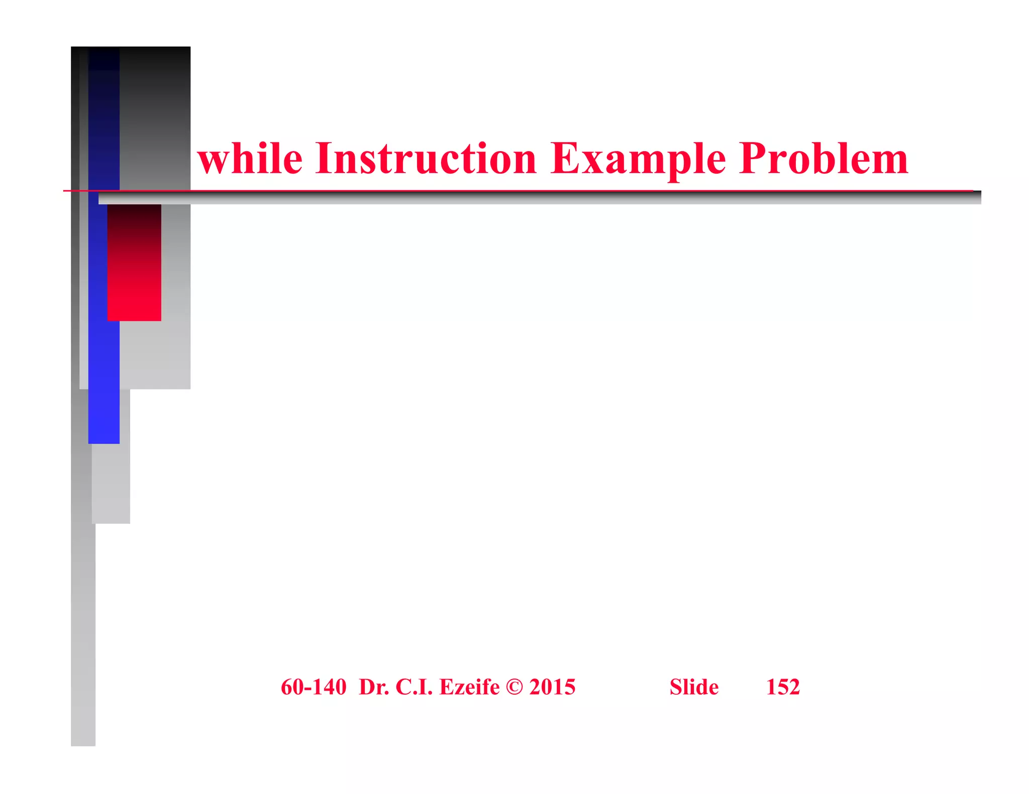 hil I t ti E l P bl
while Instruction Example Problem
60-140 Dr. C.I. Ezeife © 2015 Slide 152
 