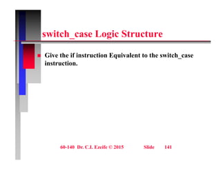 it h L i St t
switch_case Logic Structure
 Give the if instruction Equivalent to the switch_case
instruction.
60-140 Dr. C.I. Ezeife © 2015 Slide 141
 