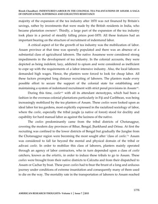 INDENTURED LABOUR IN THE COLONIAL TEA PALANTATIONS OF ASSAM: A SAGA OF ...