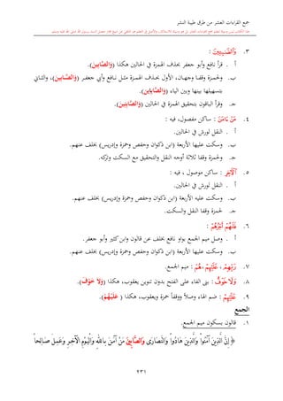 كتاب جمع القراءات العشر الكبرى تلاوة الشيخ أحمد طلبة وإشراف الشيخ يسري عوض وتفريغ الشيخ محمد حسين ويشمل من أول القرآن إلى نهاية الآية 141 من س