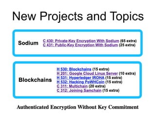 New Projects and Topics
 