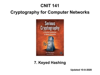 CNIT 141
Cryptography for Computer Networks
7. Keyed Hashing
Updated 10-8-2020
 