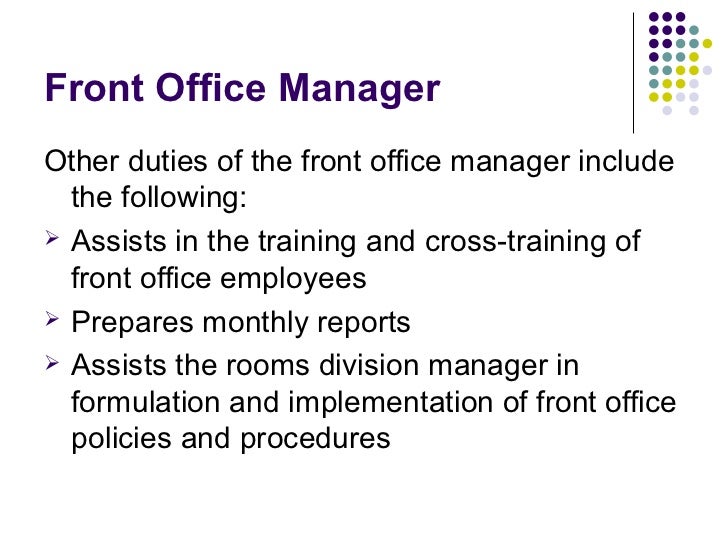 front office manager monthly report