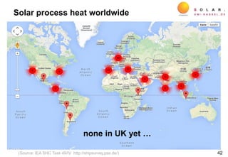 Solar process heat worldwide
42(Source: IEA SHC Task 49/IV http://shipsurvey.pse.de/)
none in UK yet …
 