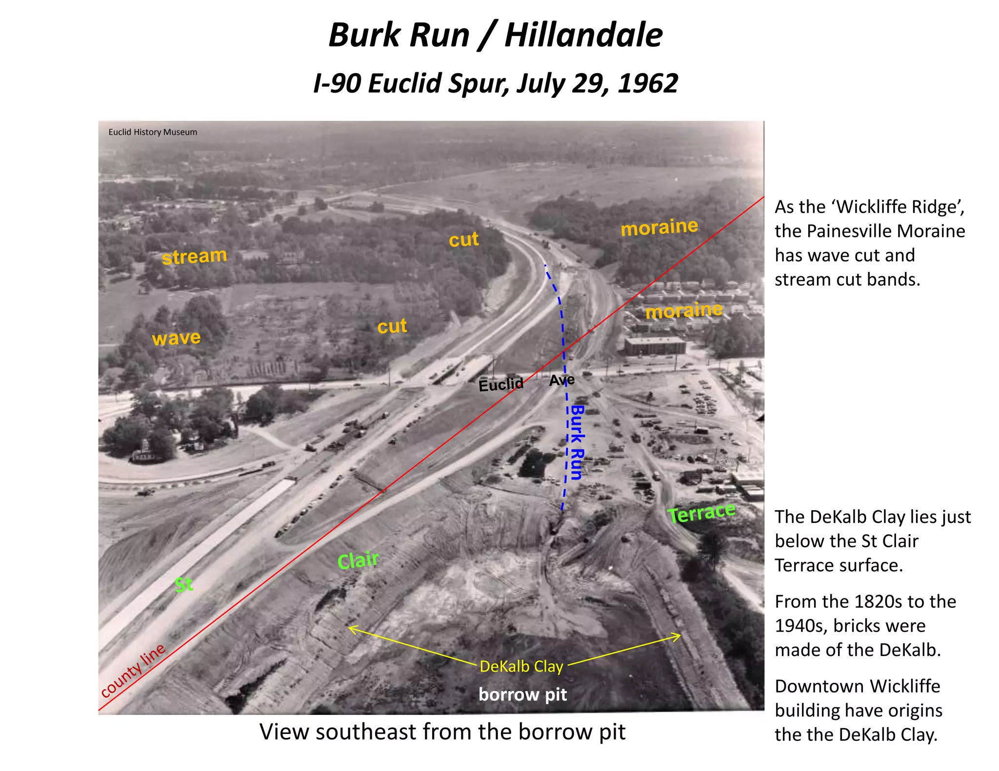 Burk Tract 
county line 
Euclid 
Wickliffe 
W’by 
Hills 
Richmond Hts 
Brush front porch 
Brush house and grounds, looking NE. 
CWRU 
CWRU 
Euclid History Museum 
Isaac Brush house, built on 
the the Painesville Moraine 
in 1847. Charles F. Brush 
was born here in 1849. 
Early History 
In 1798, Joseph Burk opened an 
inn where Euclid Ave crossed 
Burk Run. Hospitality remains 
significant in local commerce. 
In 1847, the Isaac E. Brush family 
arrived from Upstate New York. 
They built a substantial Greek 
Revival house near the head of 
current Magnolia Dr. 
Brush property 
Burk Run / Hillandale 
 