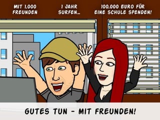 1 Jahr 
surfen… 
100.000 EURo für 
eine schule spenden! 
Mit 1.000 
freunden 
gutes tun - mit freunden! 
 