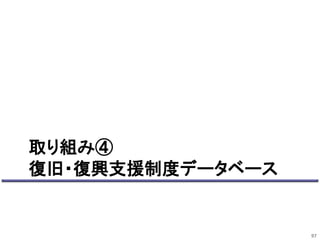 取り組み④ 
復旧・復興支援制度データベース 
97 
 