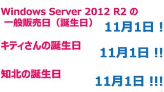 Windows Server 2012 R2 の 一般販売日（誕生日） 
次へ 11月1日! キティさんの誕生日 11月1日!! 知北の誕生日 11月1日!!!  
