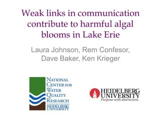 Weak links in communication
contribute to harmful algal
blooms in Lake Erie
Laura Johnson, Rem Confesor,
Dave Baker, Ken Krieger
 