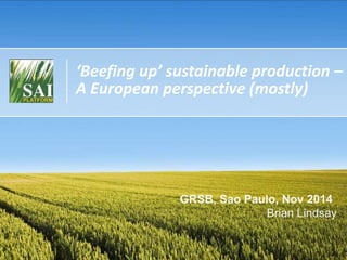 ‘Beefing up’ sustainable production –
A European perspective (mostly)
GRSB, Sao Paulo, Nov 2014
Brian Lindsay
 
