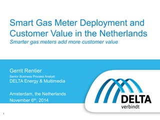 1 
Smart Gas Meter Deployment and Customer Value in the Netherlands Smarter gas meters add more customer value 
Gerrit Rentier 
Senior Business Process Analyst DELTA Energy & Multimedia 
Amsterdam, the Netherlands 
November 6th, 2014  