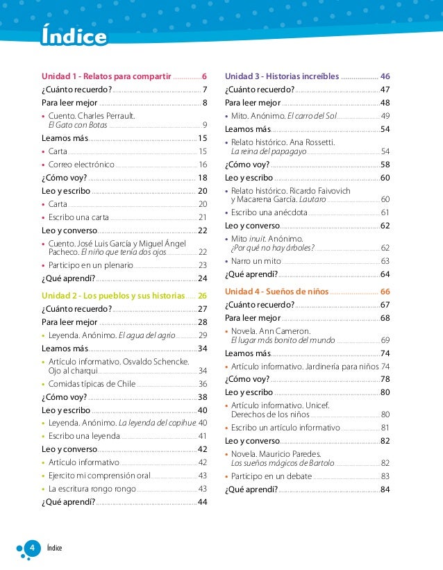 Lenguaje y Comunicación 4º Básico, Texto del Estudiante