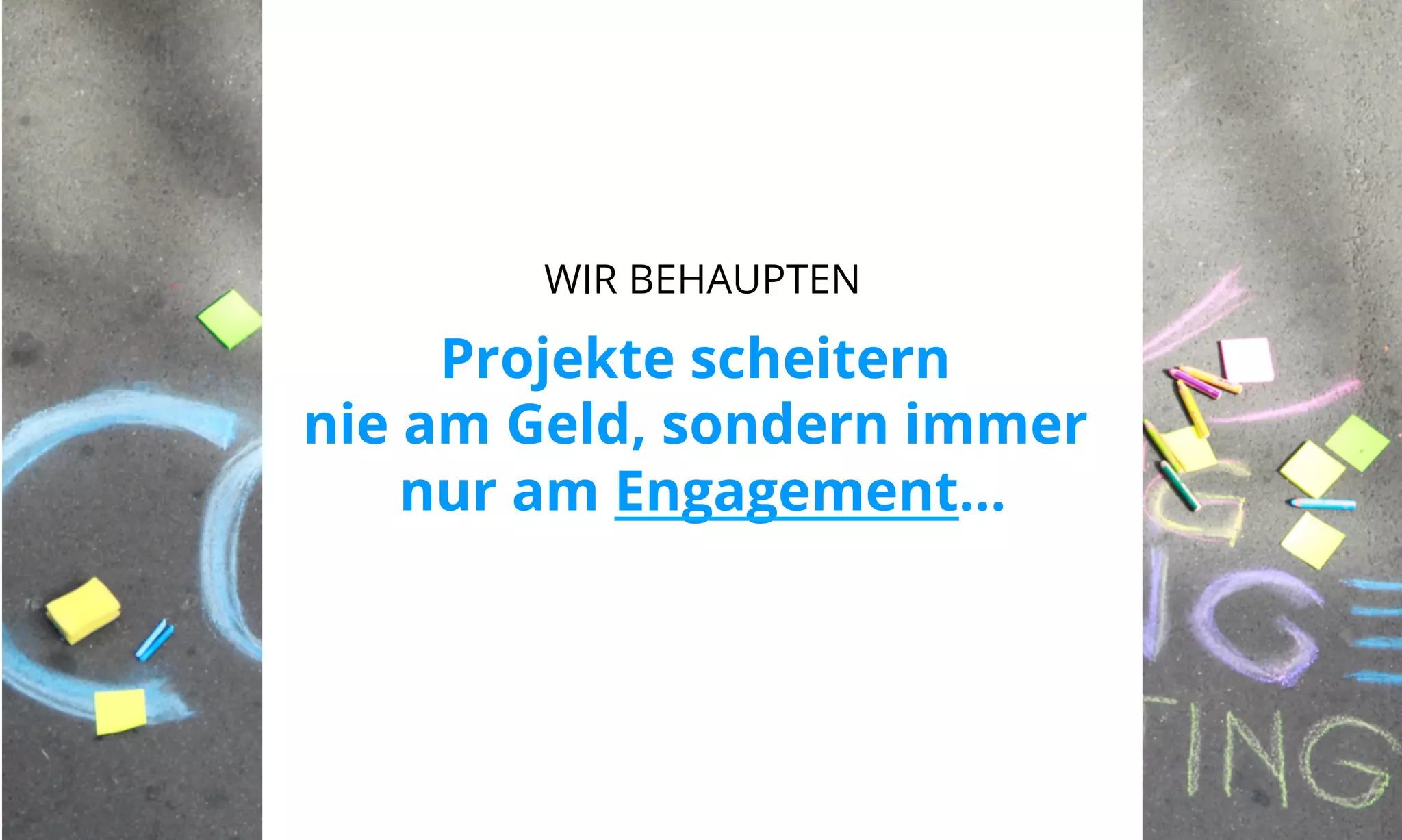 WIR BEHAUPTEN 
Projekte scheitern 
nie am Geld, sondern immer 
nur am Engagement... 
 