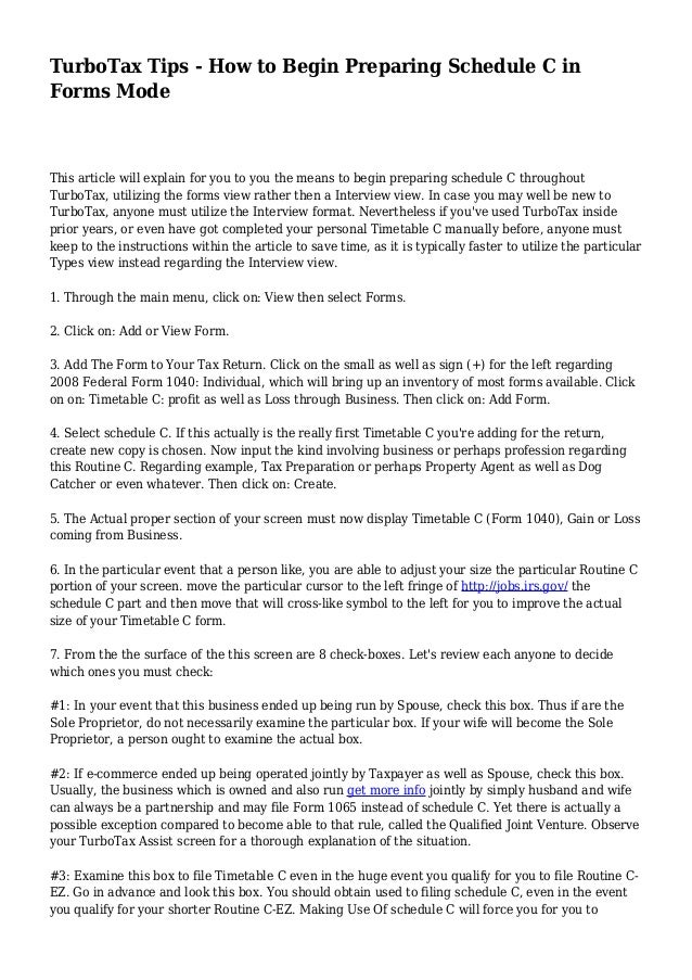 turbotax tips how to begin preparing schedule c in forms mode c ez form