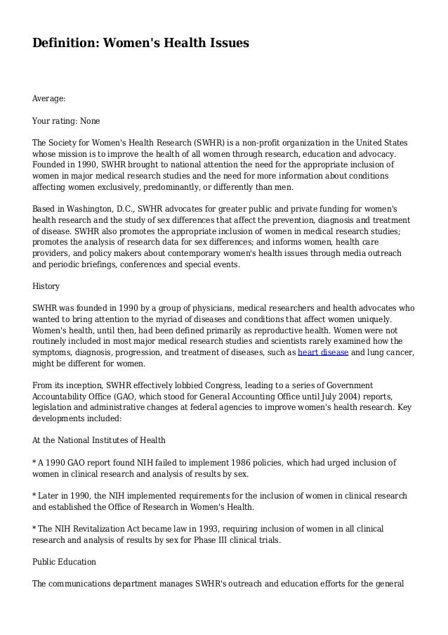 Definition Women's Health Issues