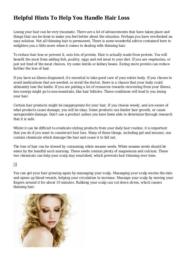 Helpful Hints To Help You Handle Hair Loss