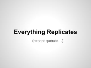 Everything Replicates 
(except queues…) 
 