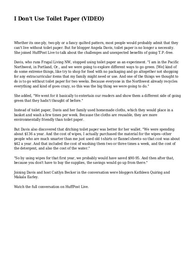 I Don't Use Toilet Paper (VIDEO)