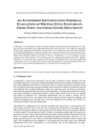 AN AUTHORSHIP IDENTIFICATION EMPIRICAL EVALUATION OF WRITING STYLE ...