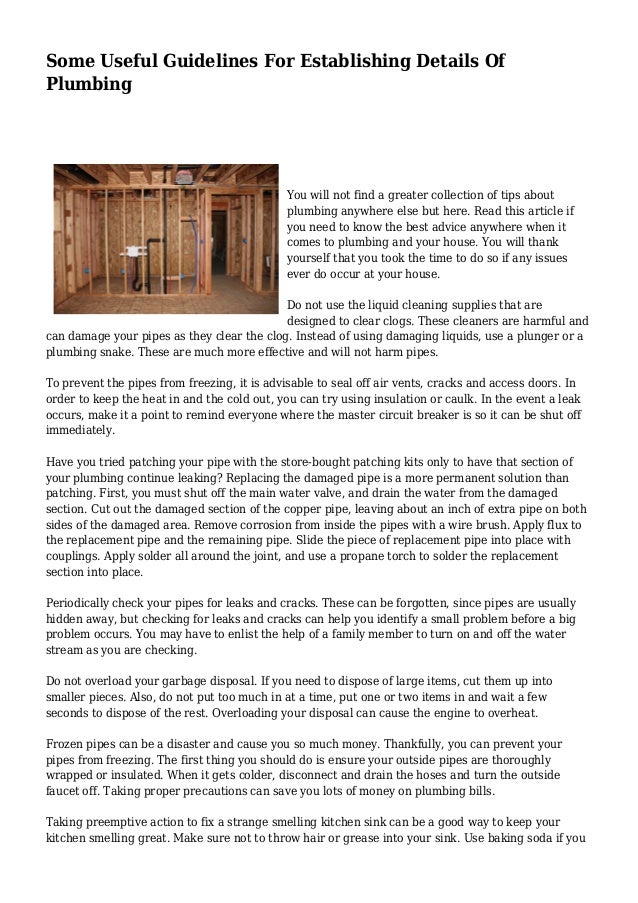Some Useful Guidelines For Establishing Details Of Plumbing