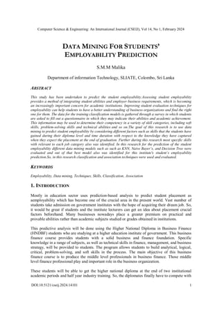 DATA MINING FOR STUDENTS’ EMPLOYABILITY PREDICTION | PDF