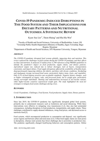 COVID-19 PANDEMIC-INDUCED DISRUPTIONS IN THE FOOD SYSTEM AND THEIR ...