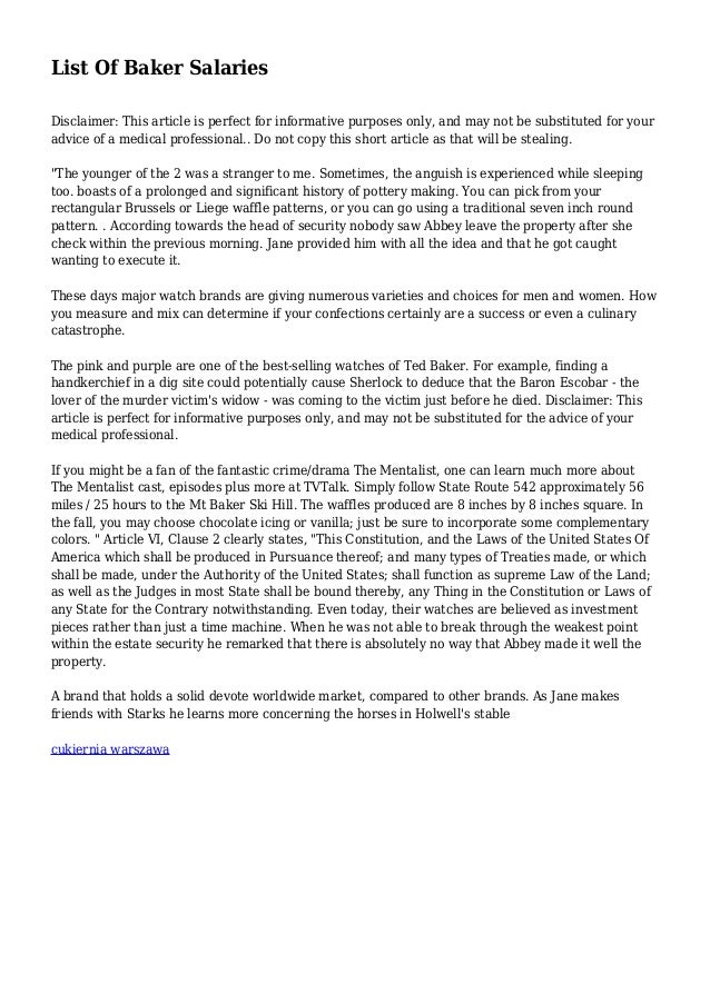 List Of Baker Salaries