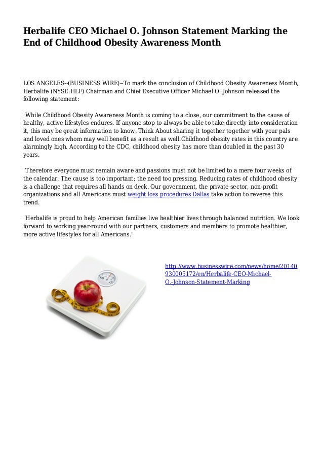 Herbalife CEO Michael O. Johnson Statement Marking the End of Childhood