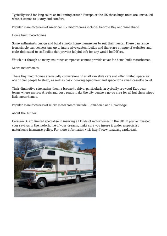 Beginners Guide To Motorhome Ownership Types Of Motorhomes
